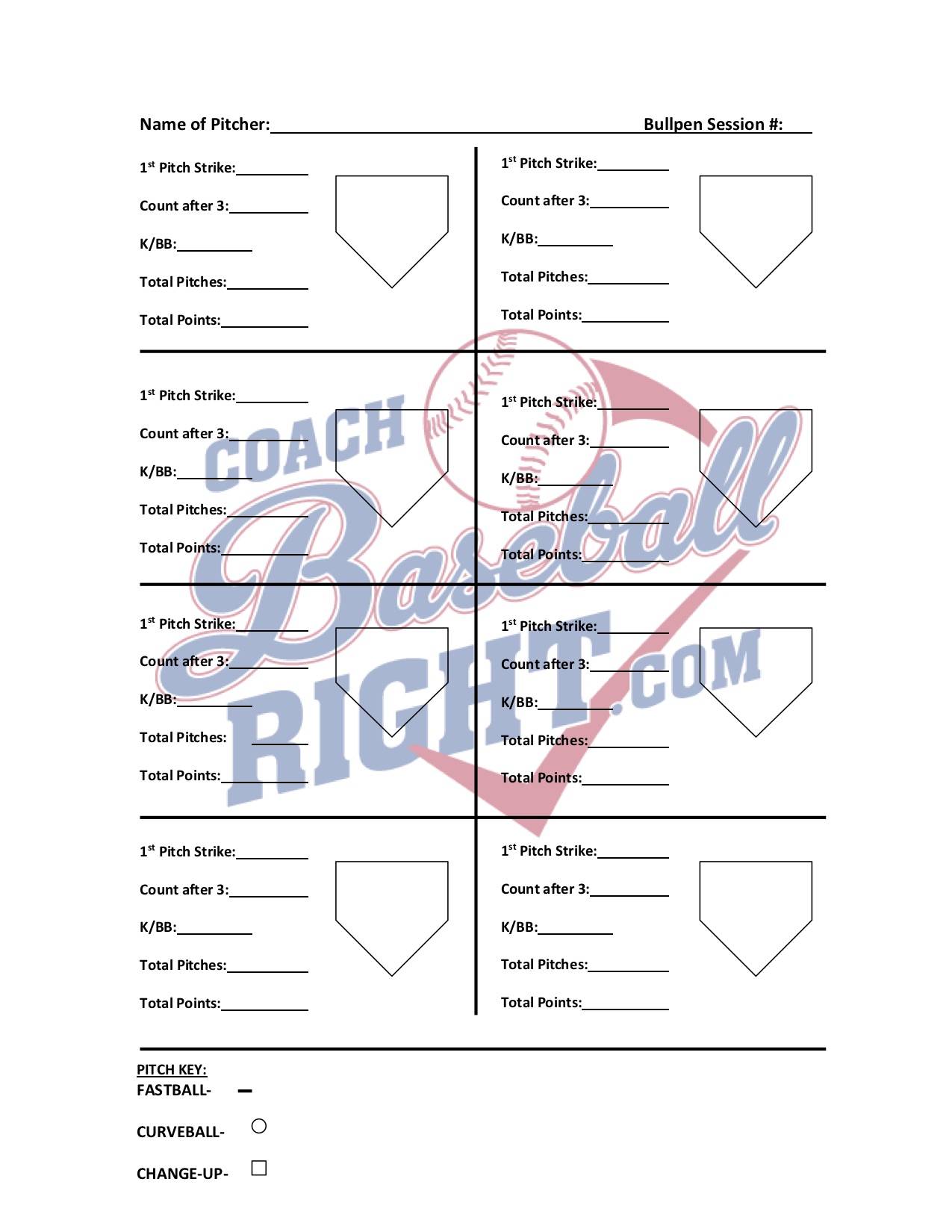 Coach Baseball Right's Pitching Chart Template